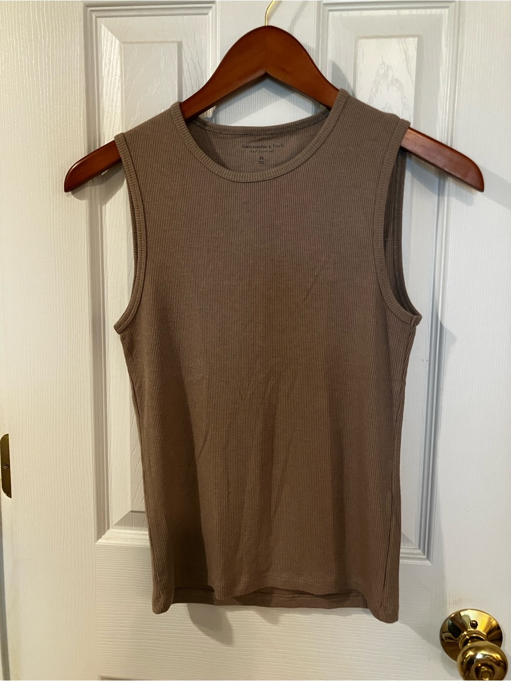 Abercrombie & Fitch Featherweight Rib Skimming Crew Tank Taupe XS